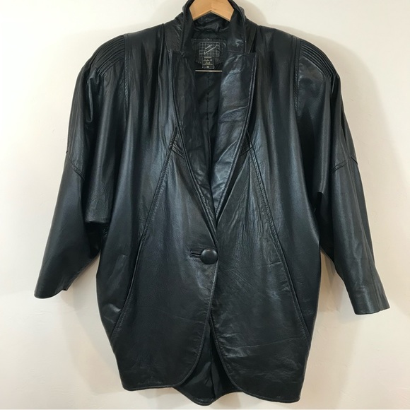 Women’s Vintage Black 80s Oversized Leather Jacket Size Medium - Picture 1 of 11